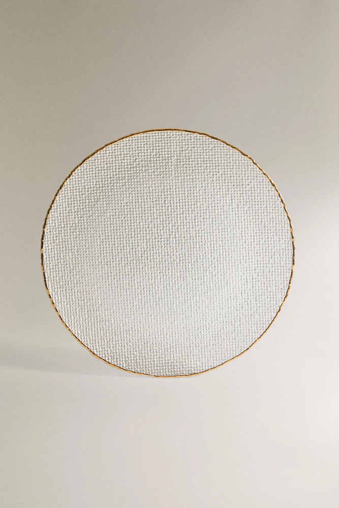 ASSIETTE DE PRÉSENTATION VERRE RECYCLABLE RELIEF FILET DORÉ