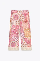 GUIPURE TRIM PRINTED PANTS