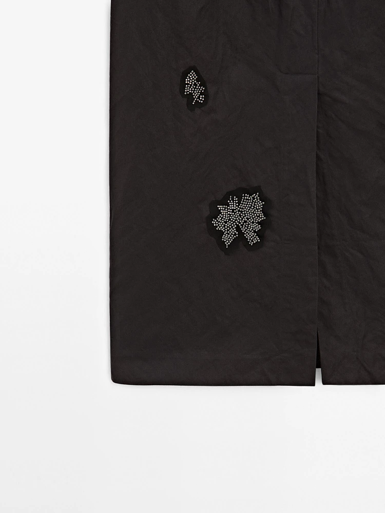 Jupe midi à strass en coton mélangé