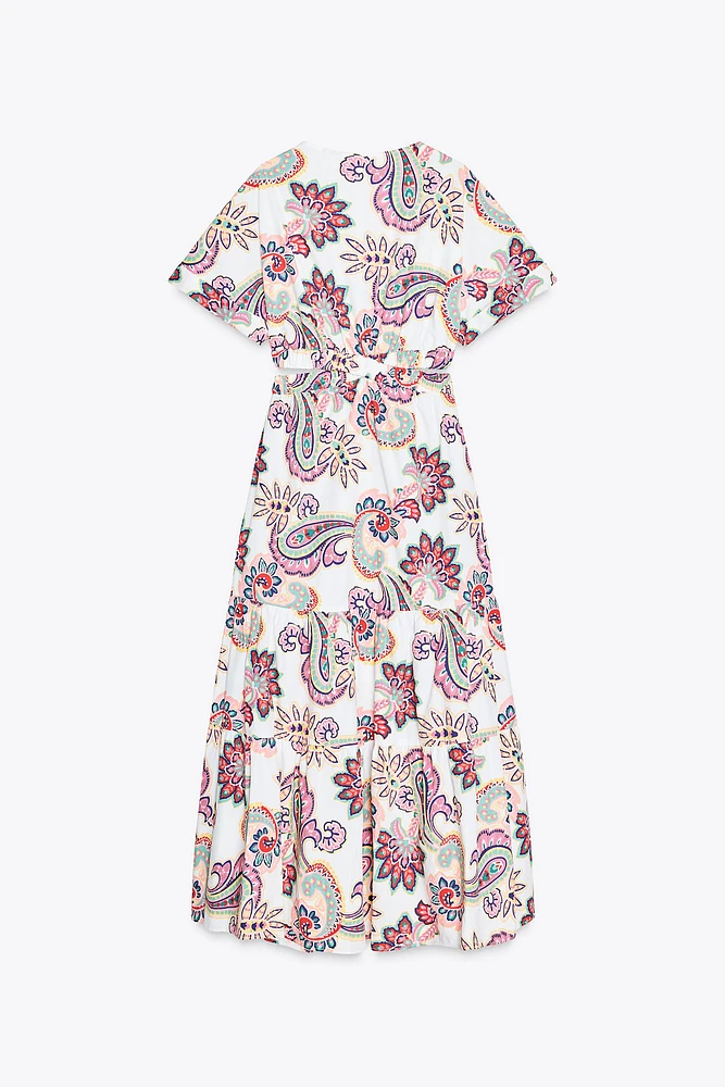 CUT OUT PRINTED POPLIN DRESS