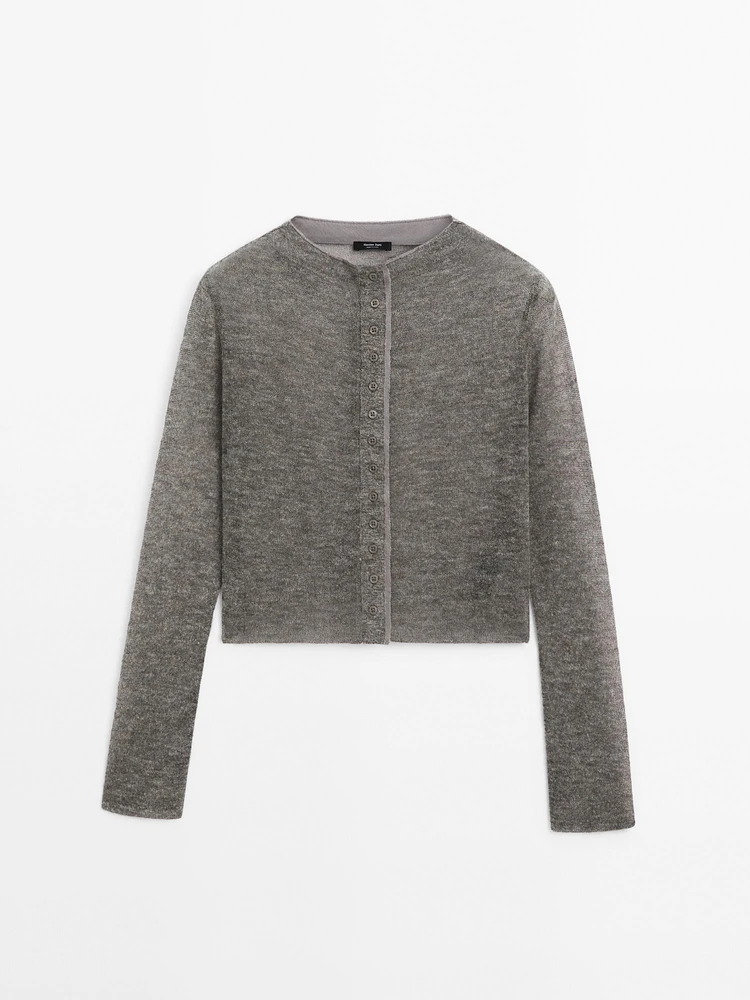Short wool blend matching cardigan