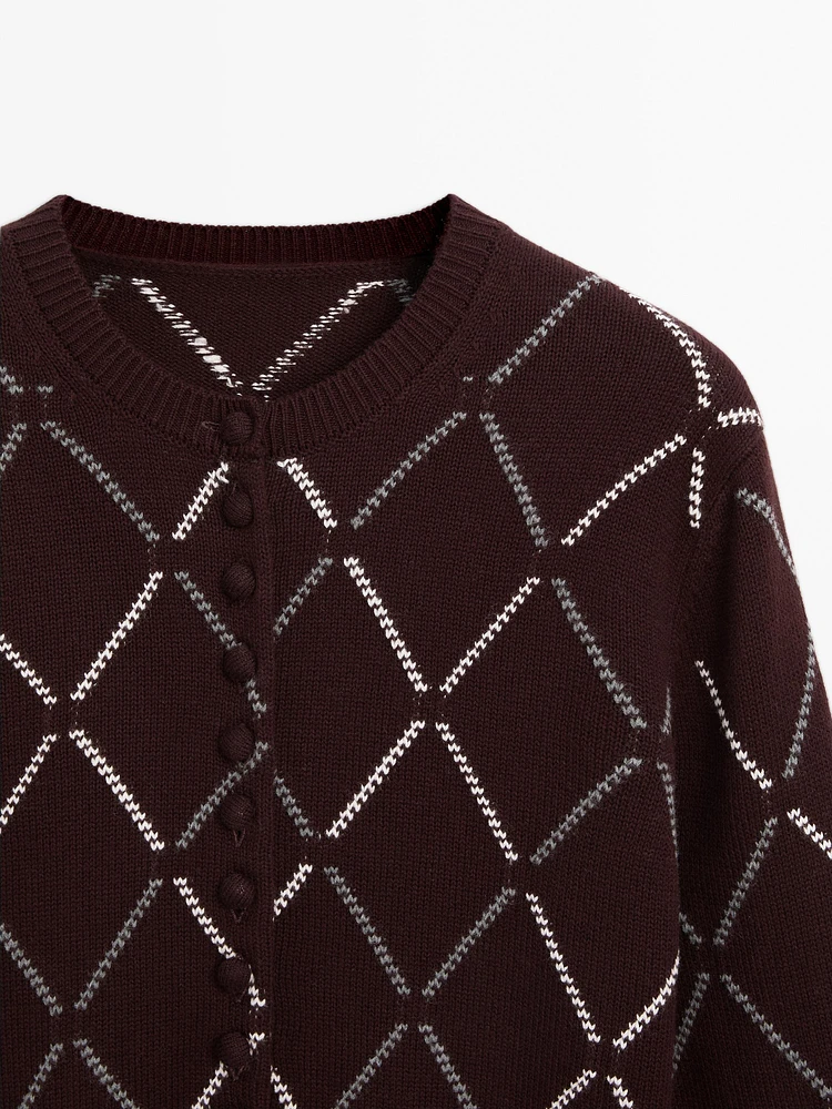 Cardigan à losanges en laine mélangée
