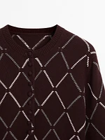 Cardigan à losanges en laine mélangée