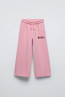 PLUSH WIDE LEG TEXT PANTS