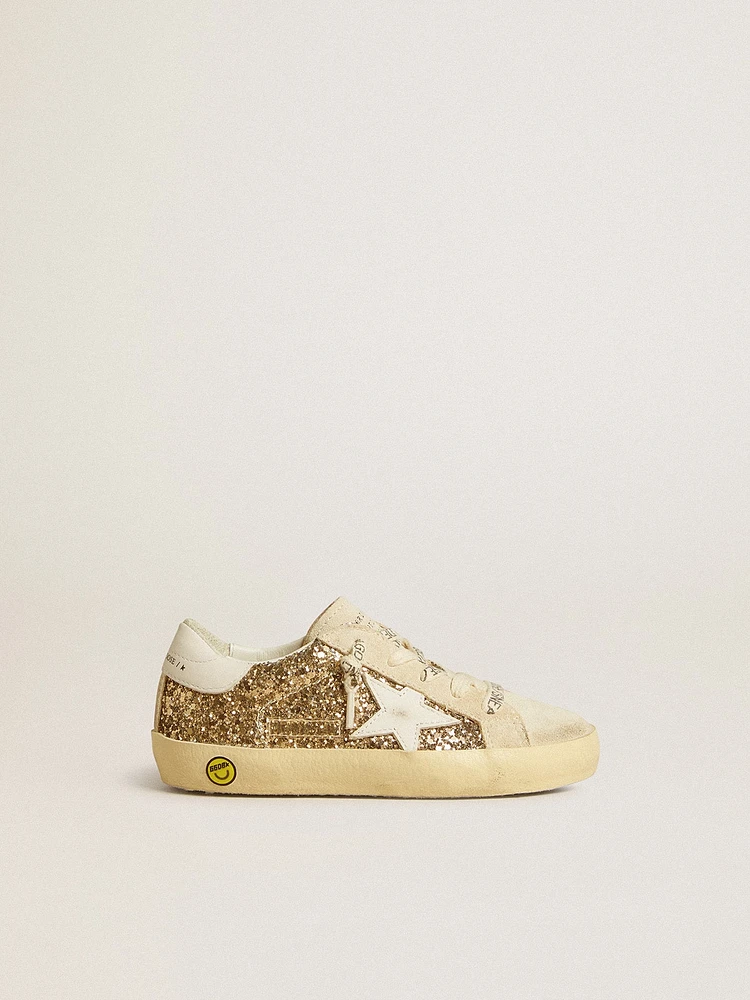 Super-Star Junior gold glitter with white leather star and heel tab