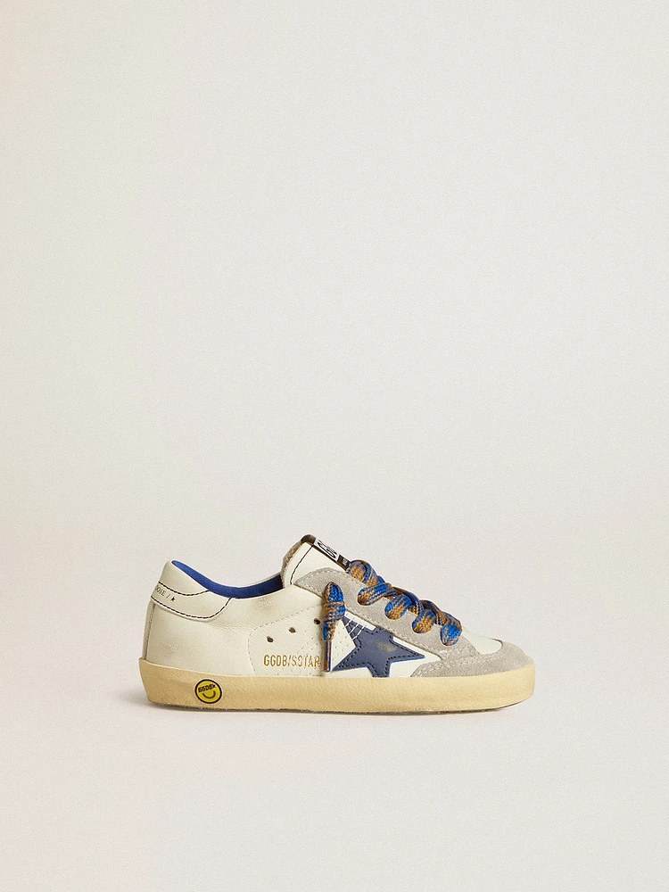 Super-Star Junior with blue leather star and ice-gray suede inserts