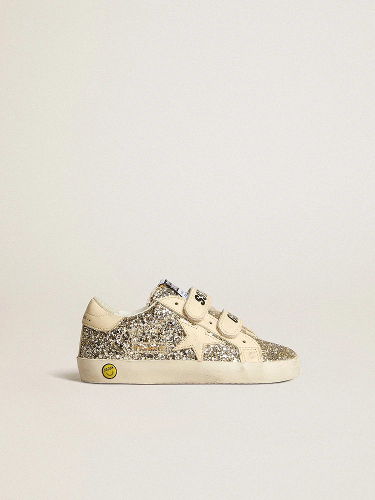 Junior Old School platinum glitter with leather star and heel tab