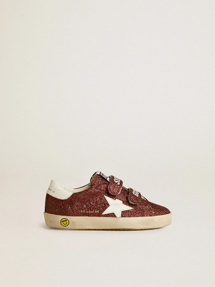 Old School Junior burgundy glitter with leather star and heel tab
