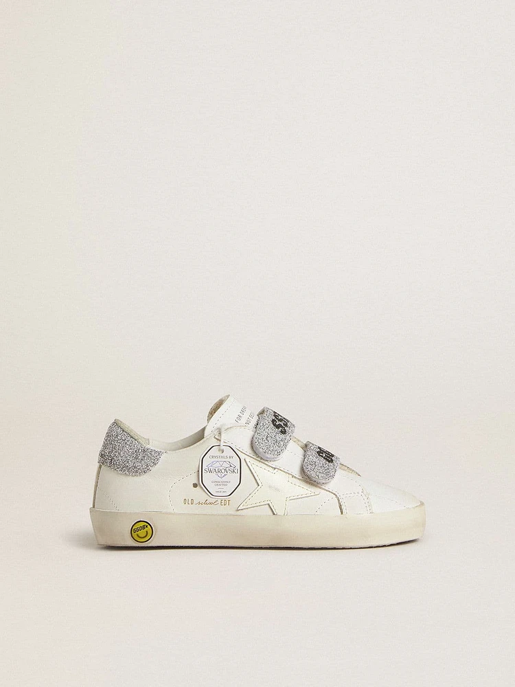 Junior Old School with silver Swarovski crystal heel tab and straps