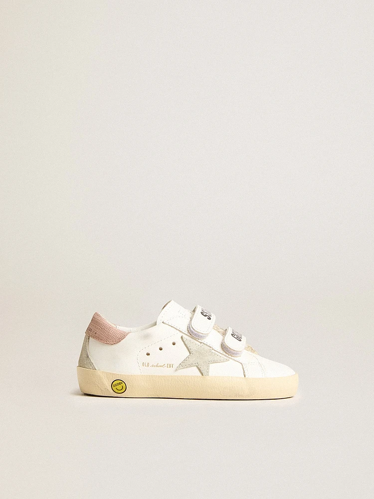 Junior Old School in leather with gray suede star and old rose heel tab