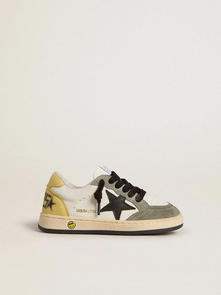Junior Ball star white nappa with dark green suede inserts and black