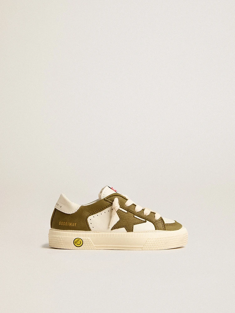 May Junior in white and military green leather