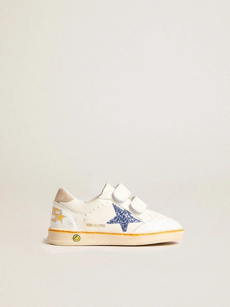 Junior Ball star with blue glitter and beige suede heel tab