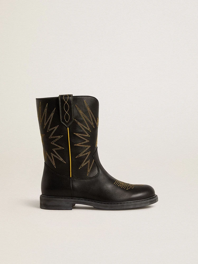 Wish Junior boots black leather with yellow star embroidery