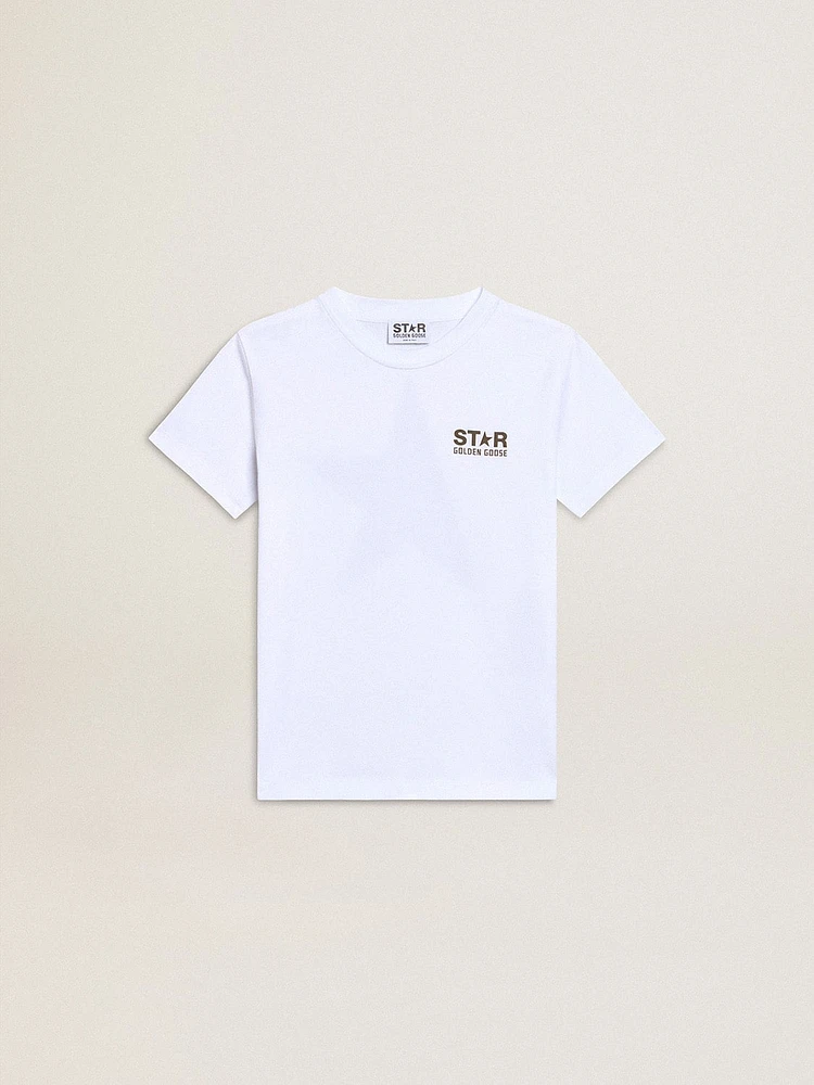 Boys' white T-shirt with contrasting dark green logo and star