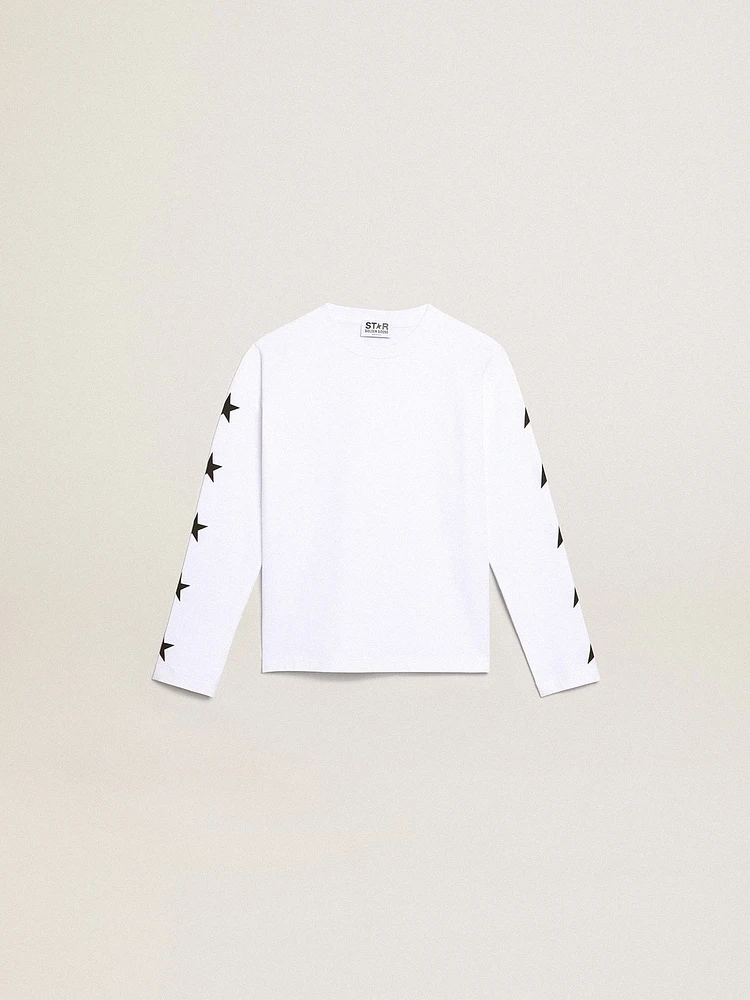 White long-sleeved T-shirt with contrasting black stars