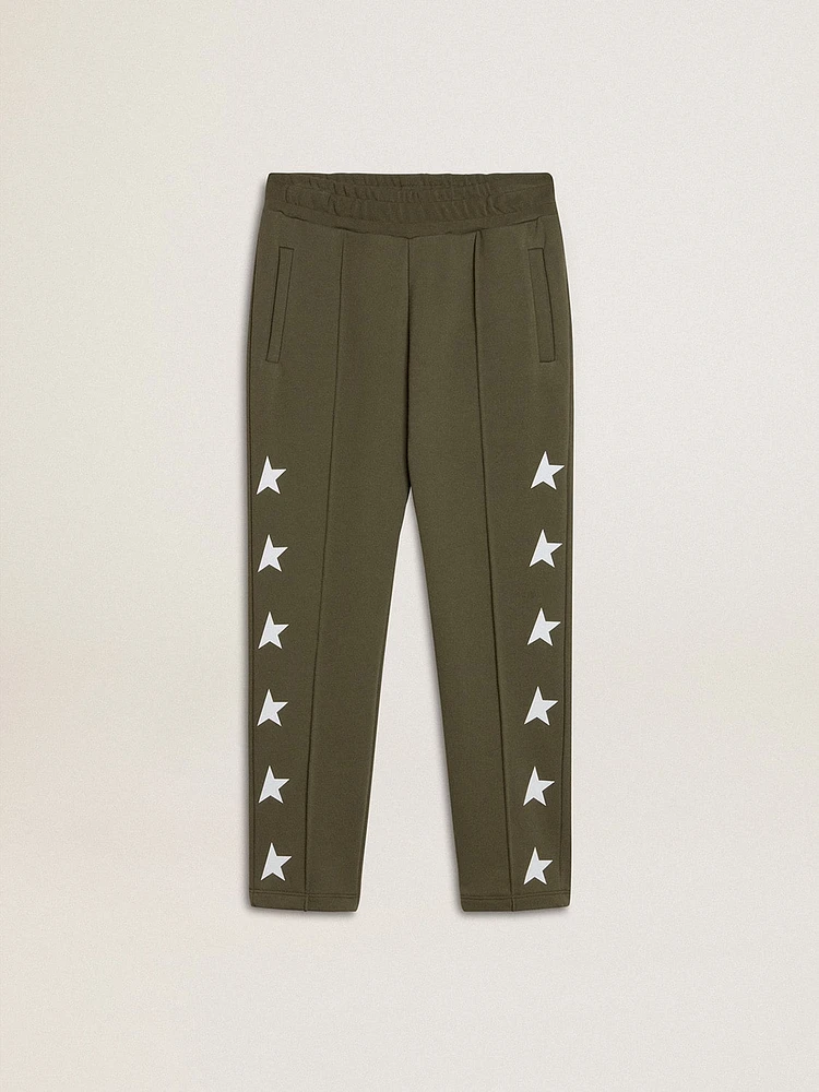 Boys' military-green joggers with white stars