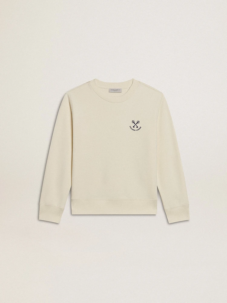 Girls' T-shirt in worn white with embroidery on the front and print on the back