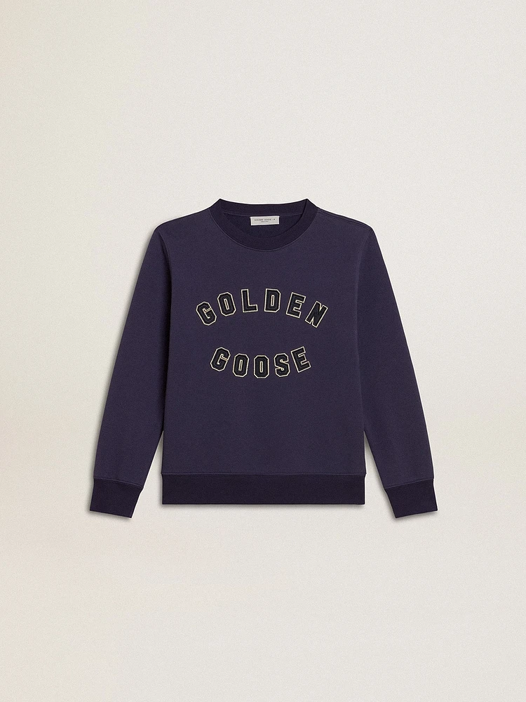 Blue-violet sweatshirt with Golden Goose lettering on the front