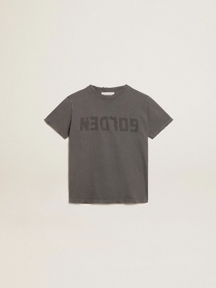 Boys’ T-shirt in gray with distressed treatment