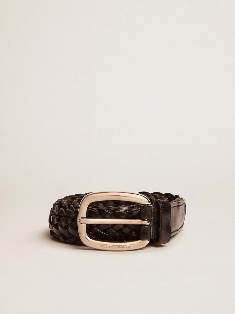 Men’s belt black braided leather