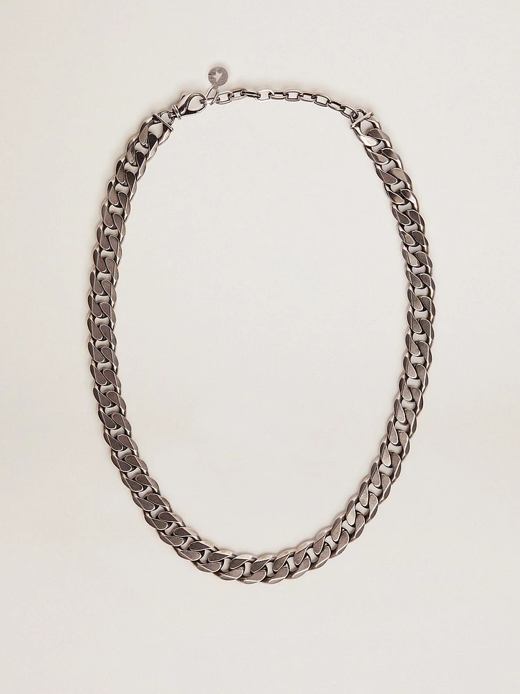 Men's antique silver-colored chain necklace