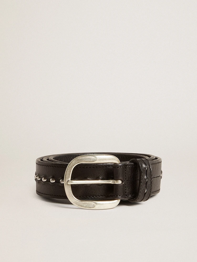 Black leather belt with studs