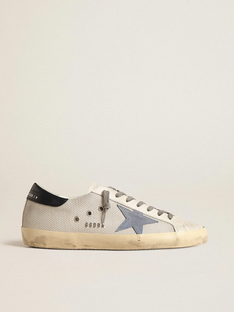 Super-Star pale silver mesh with light blue suede star