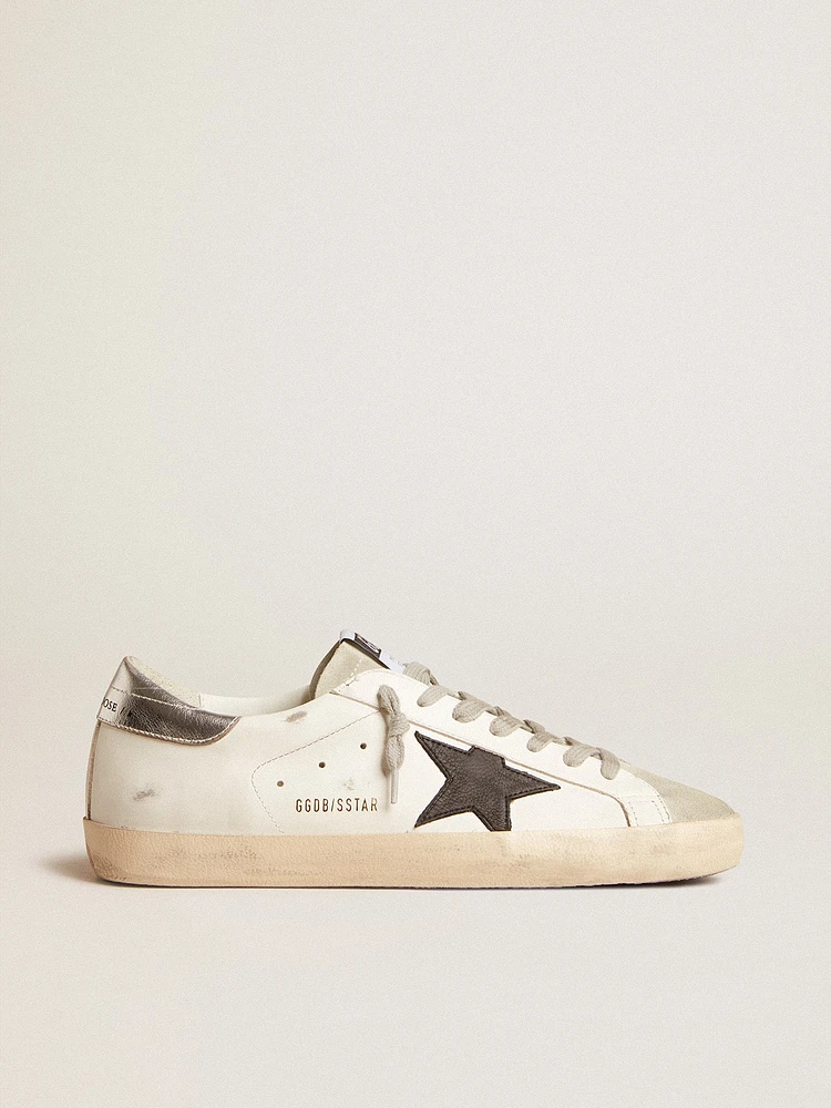 Men's Super-Star white leather with black nubuck star and silver metallic heel tab
