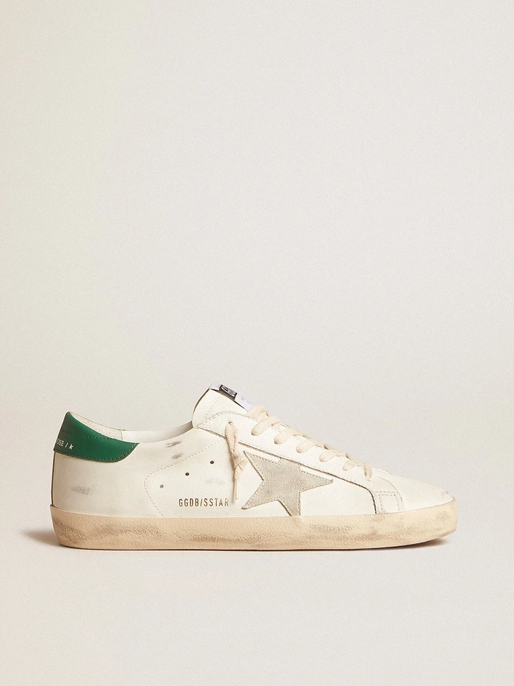 Super-Star white leather with ice-gray suede star and green heel tab