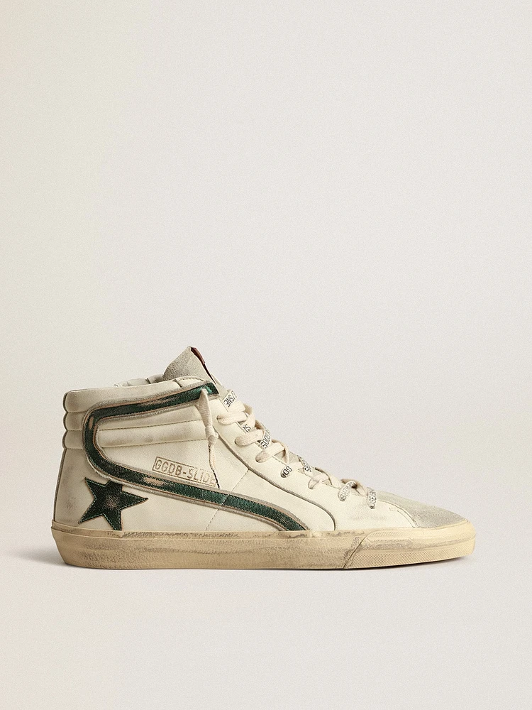 Slide beige nappa with green laminated leather star and flash