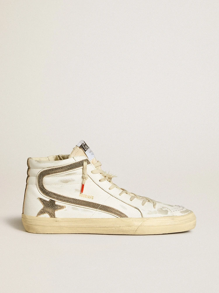 Men’s Slide LAB white leather with star and flash brown suede
