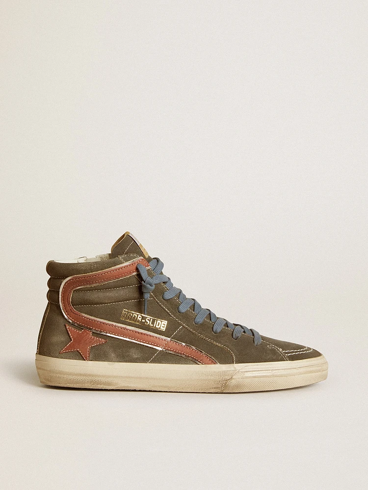 Men's Slide gray suede with brown nubuck star and flash