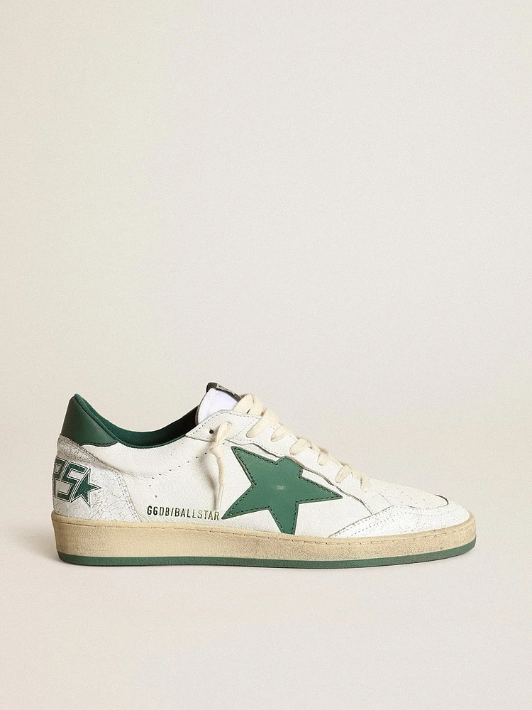 Men's Ball star white nappa leather with green and heel tab