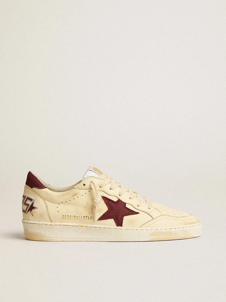 Men's Ball star beige nappa with burgundy mesh and heel tab