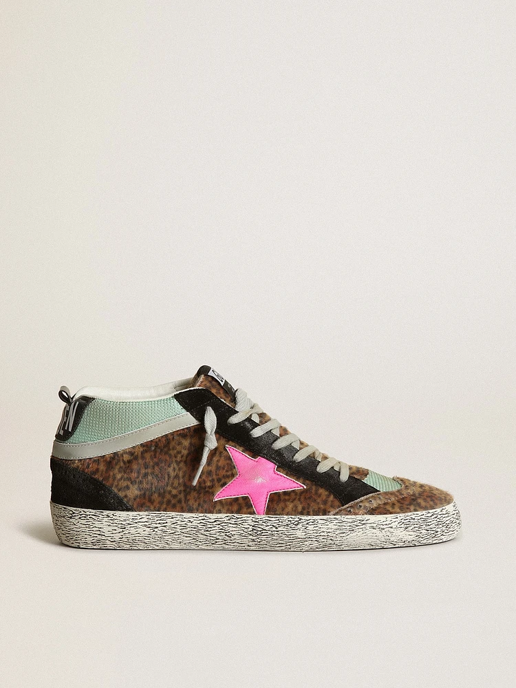 Mid star leopard-print pony skin with fuchsia leather