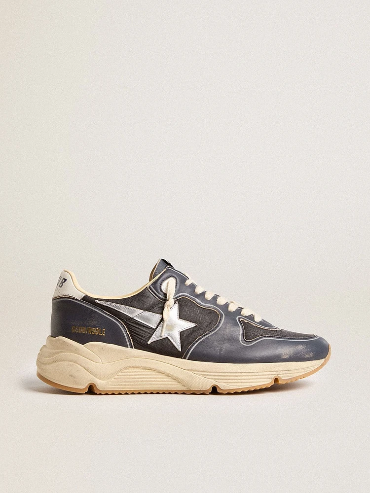 Men’s Running Sole dark blue nappa leather and black nylon with a silver star