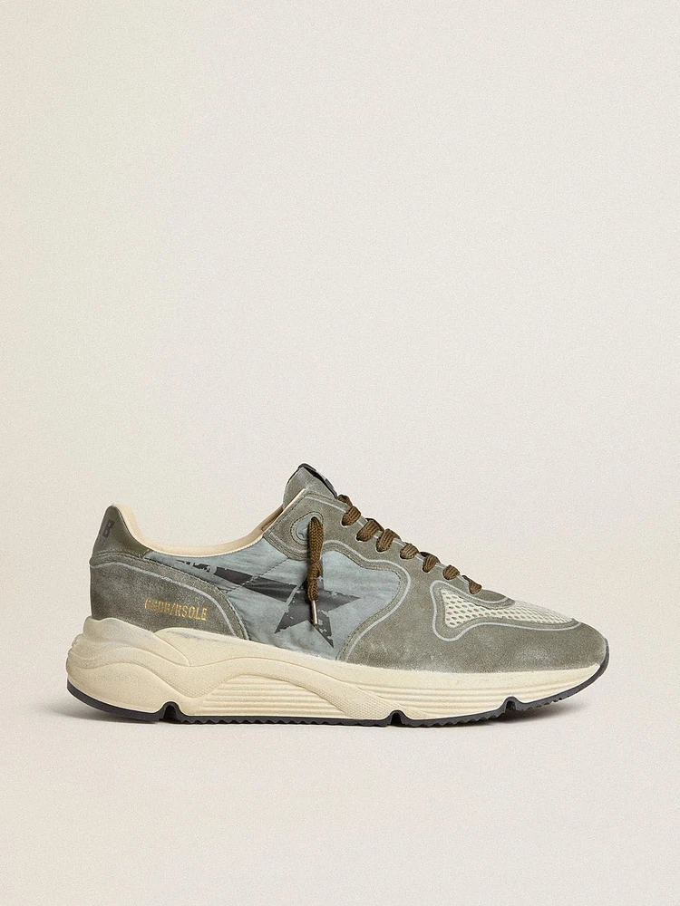 Men's Running Sole light blue nylon with black star and green leather heel tab