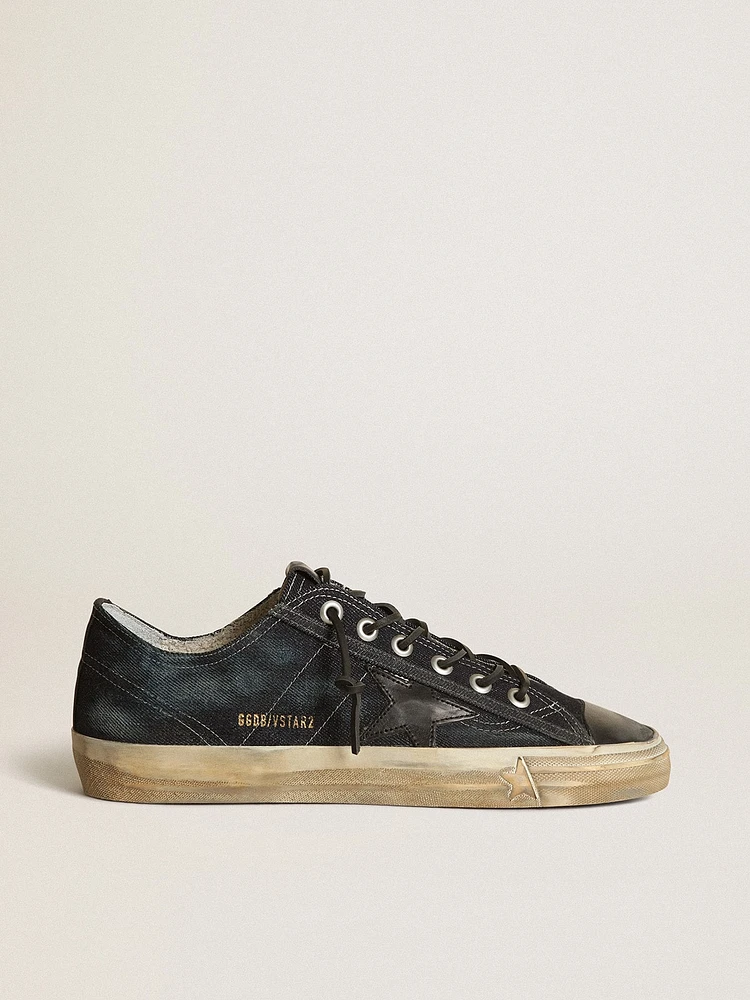 V-Star sneakers midnight-blue denim with black leather star and toe