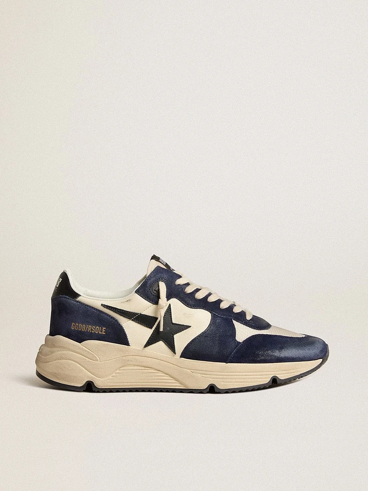 Men’s Running Sole in black and beige nappa leather with black star and heel tab