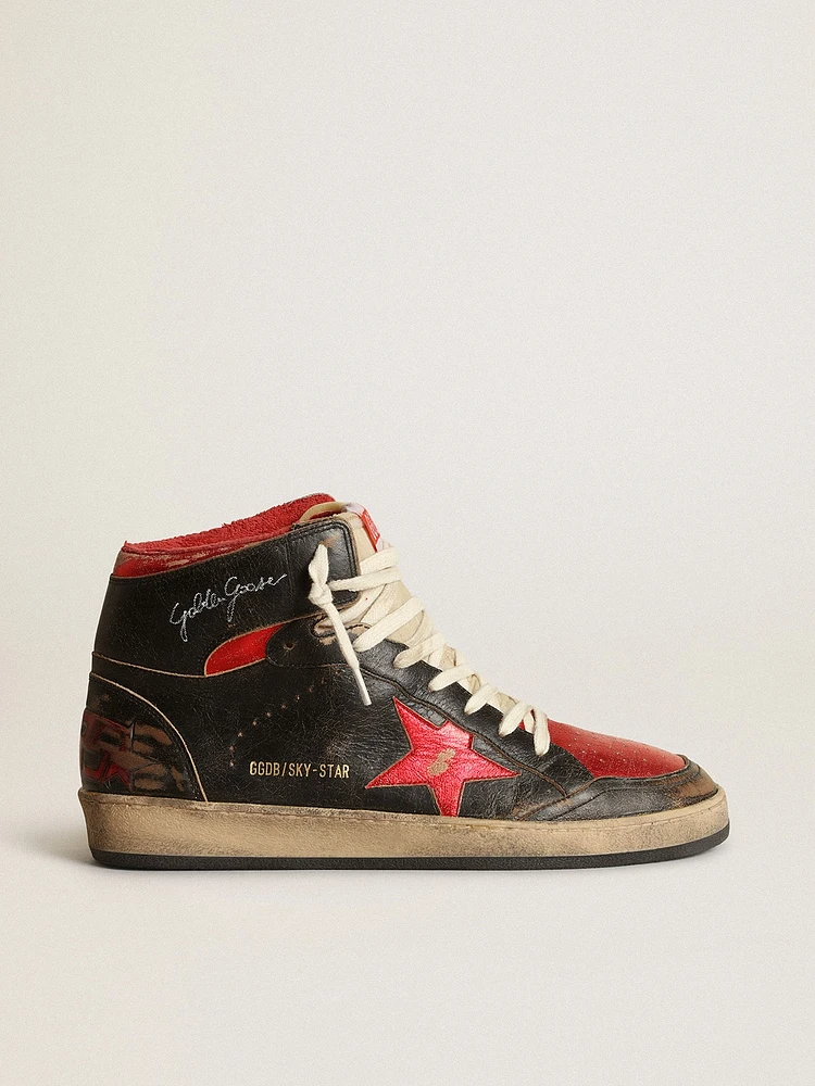 Men's Sky-Star glossy black leather with red star