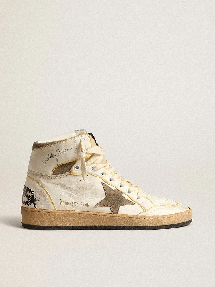 Men’s Sky-Star white nappa leather with dove-gray suede star