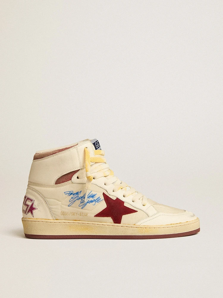 Sky-Star beige nylon and nappa with pomegranate suede star