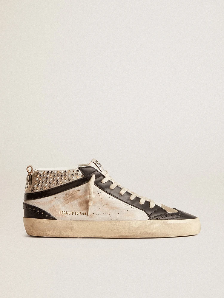Men’s Mid star LTD black and white leather with pearls perforated