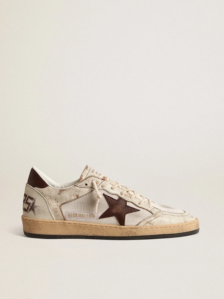 Men's Ball Star LTD in ecru leather and white mesh with brown star