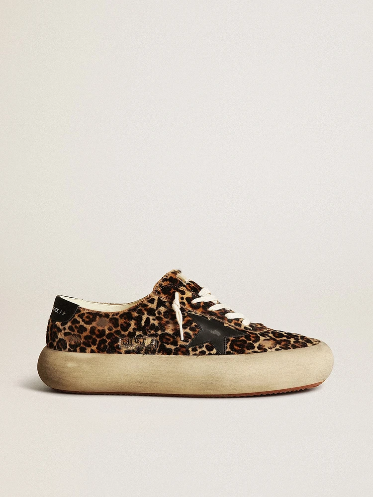 Men's Space-Star leopard print pony skin with black star and heel