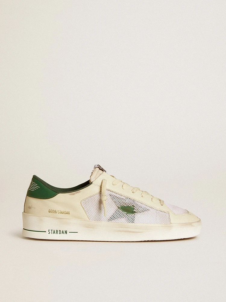 Stardan white suede and mesh with green leather star heel tab