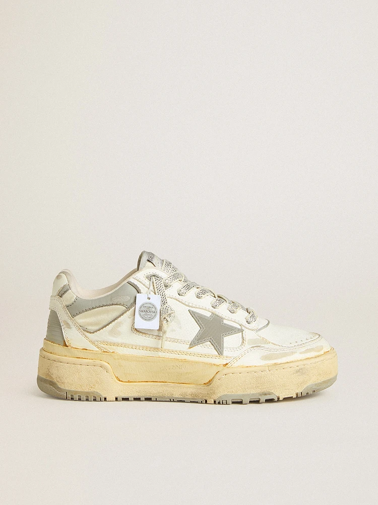 Men’s Forty2 white leather with laces Swarovski crystals and gray star
