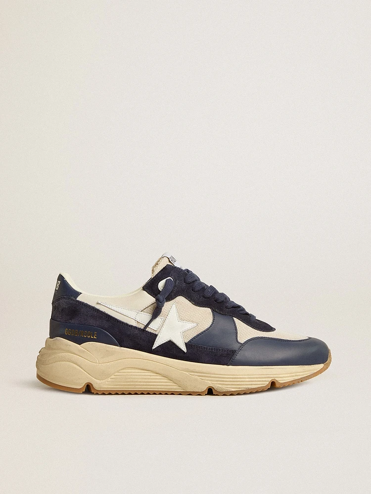 Running Sole cream mesh and blue leather with a white star