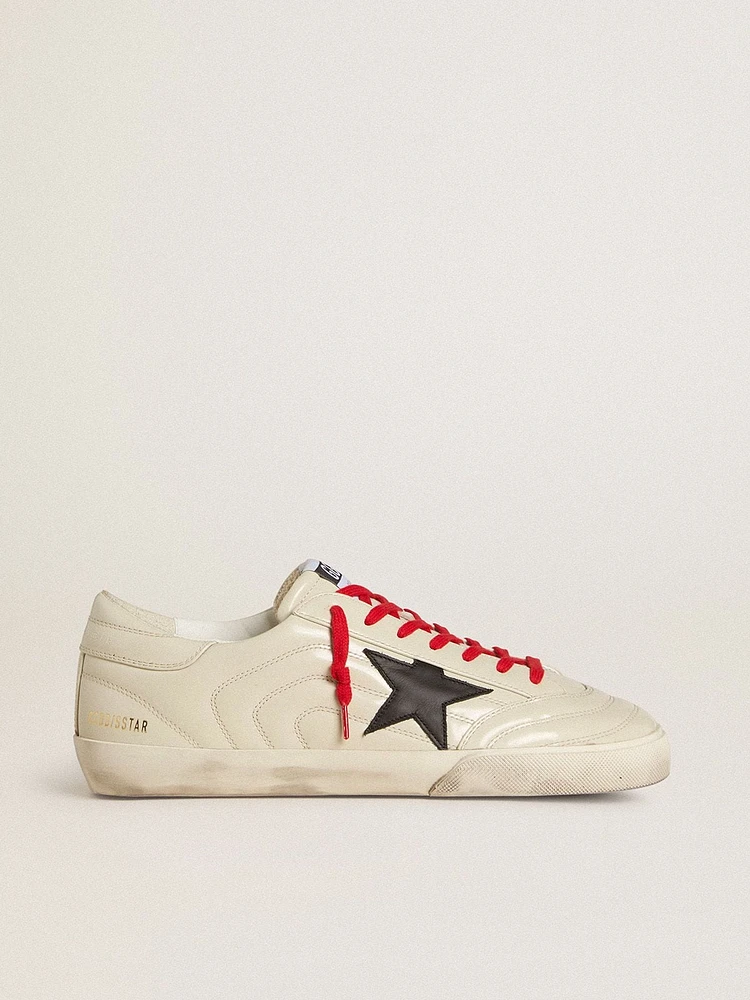 Men's Super-Star glossy white matelassé leather with black star
